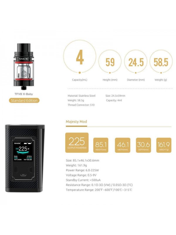 SMOK Majesty 225W TC and TFV8 X-Baby Full Kit